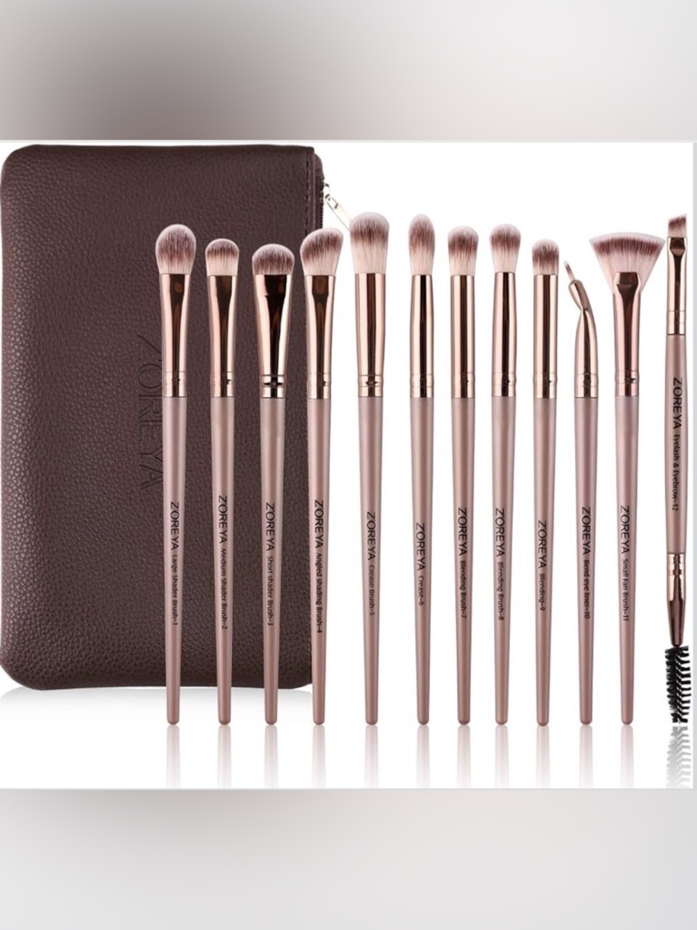 NWT~12pc Professional Eye Makeup Brush w/ Case Set~ Champagne Color